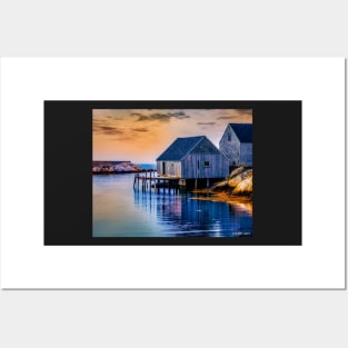 Fishing Sheds at Sunset Posters and Art